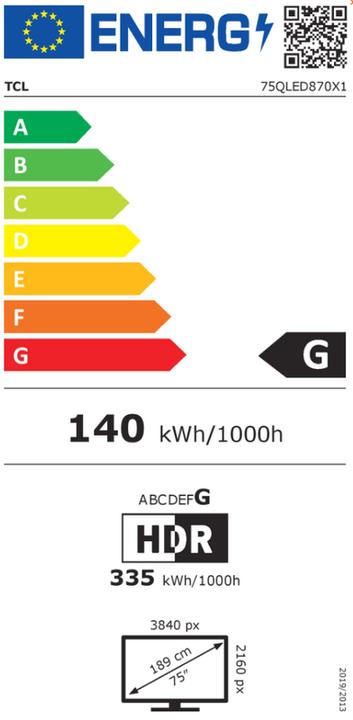 Energie-Label TCL 75QLED870 (75", QLED, 4K, 2023)
