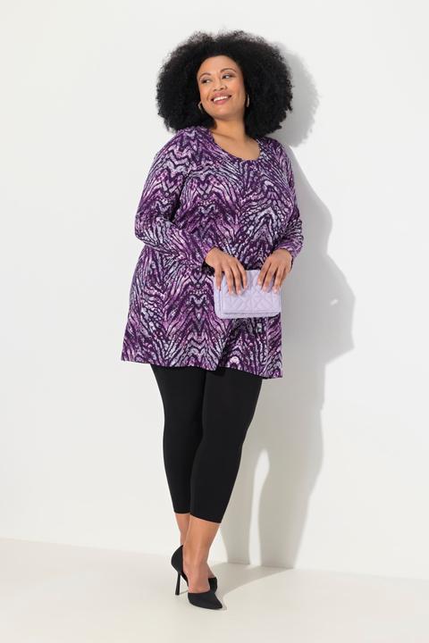 Actual product image Ulla Popken Snake Print Round Neck Swing A-Line Hem Cotton Knit Tunic (58)