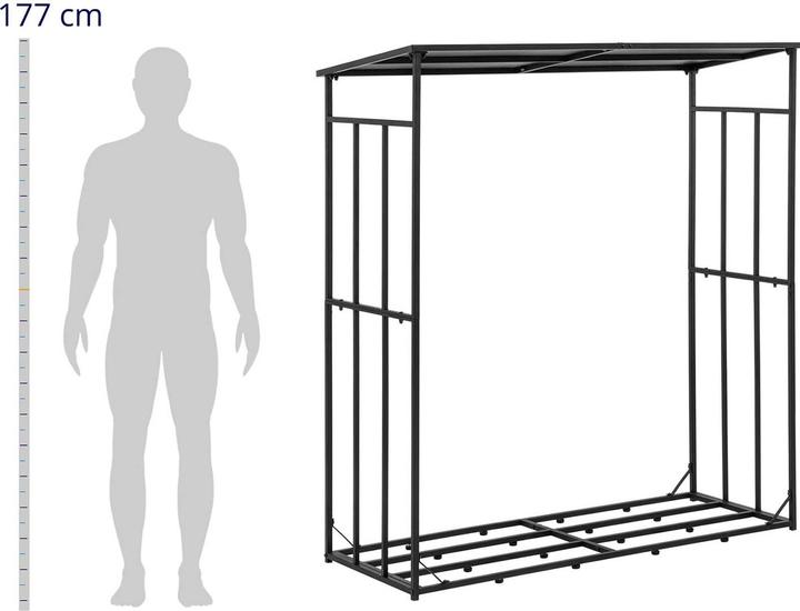 Produktbild Hillvert Kaminholzregal Brennholzregal Feuerholz-Unterstand mit Dach 300 kg Stahl schwarz
