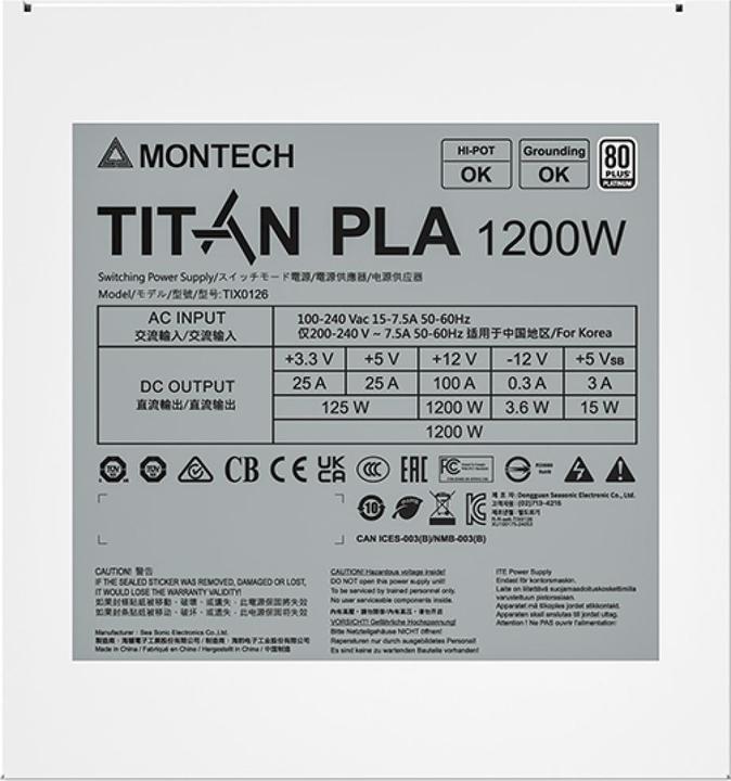 Actual product image Montech Titan PLA 1200W - 80 PLUS & Cybenetics Platinum, modular, PCIe 5.1 - 1200 Watt (1200 W)