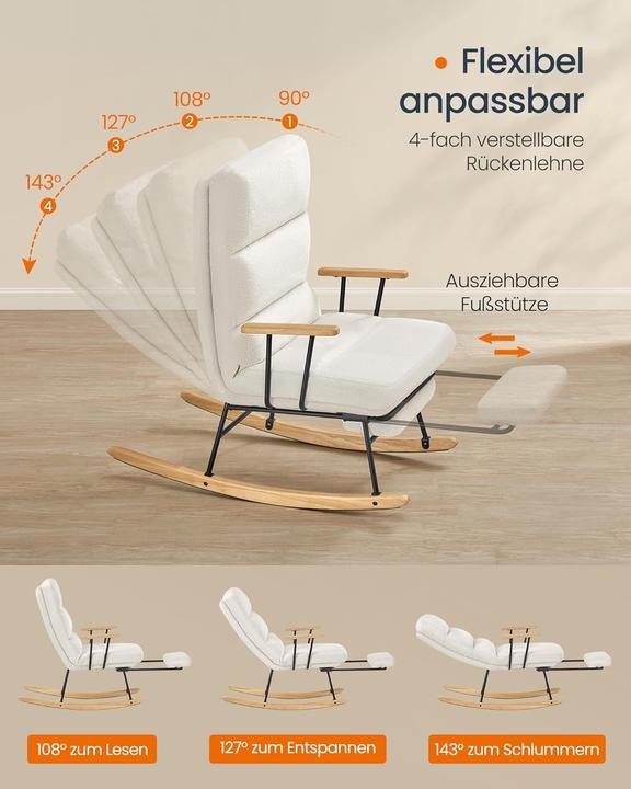 Actual product image Songmics Schaukelstuhl Verstellbar Belastbar Fleece Cremeweiss