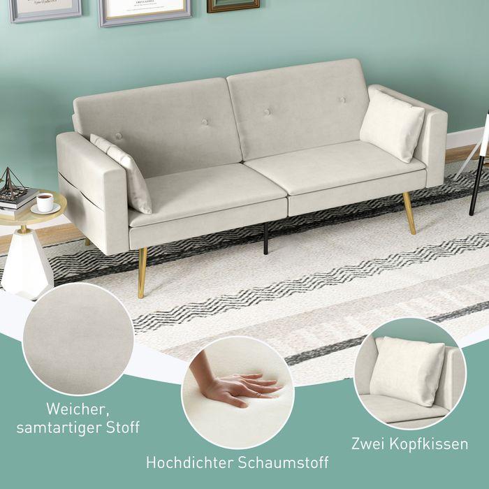 Image du produit Swisshandel24 2-Sitzer Sofa mit Bettfunktion, Verstellbare Rückenlehne, weiche Kissen, Beige (Canapé-lit)