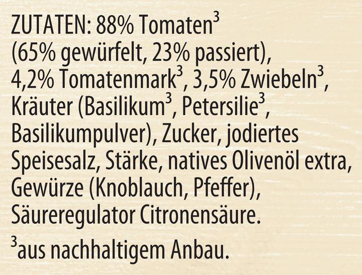 Nutritional values and ingredients Knorr Tomato al Gusto Basilikum (370 g)