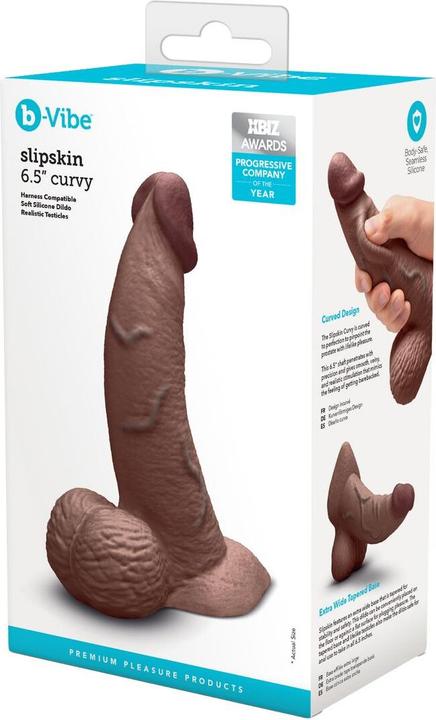Actual product image Earthly Body Slipskin Realistic Silicone Dildo 6.5 Inch Curved Brown
