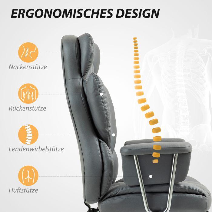 Produktbild Swisshandel24 Ergonomischer Bürostuhl, gepolstert, mit Fussstütze, verstellbarer Lehne, 360° drehbar, Dunkelgrau (46 - 54 cm)