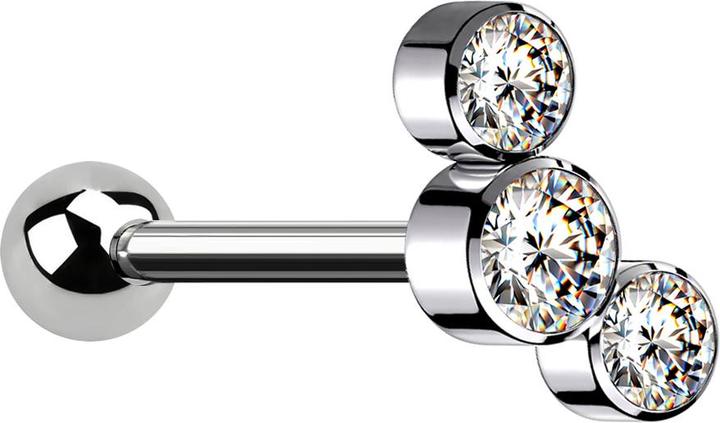 Produktbild Star Piercing Micro Barbell Innengewinde silber mit Kugel und drei Kristalle silber (ohne Messing, Titan)