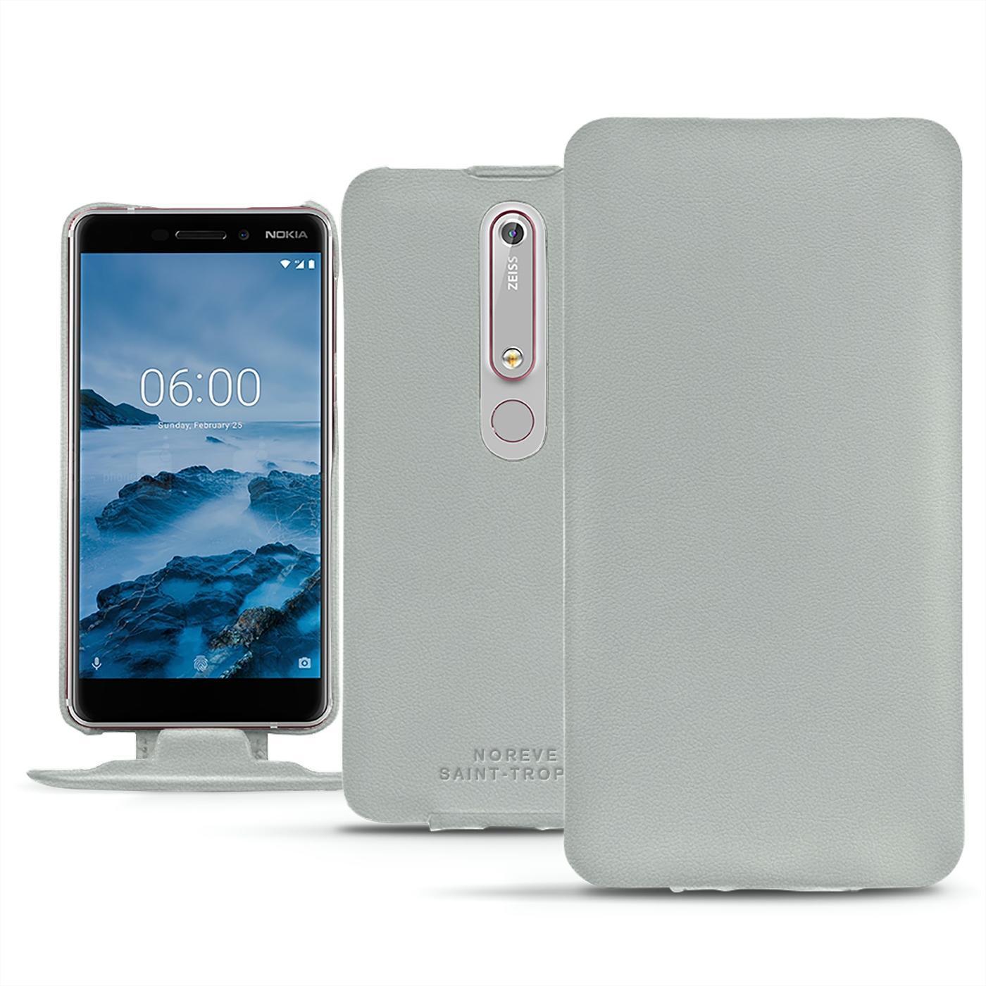 Thumbnail - Noreve Lederschutzhülle vertikal (Nokia 6 (2018)), Smartphone Hülle, Grau