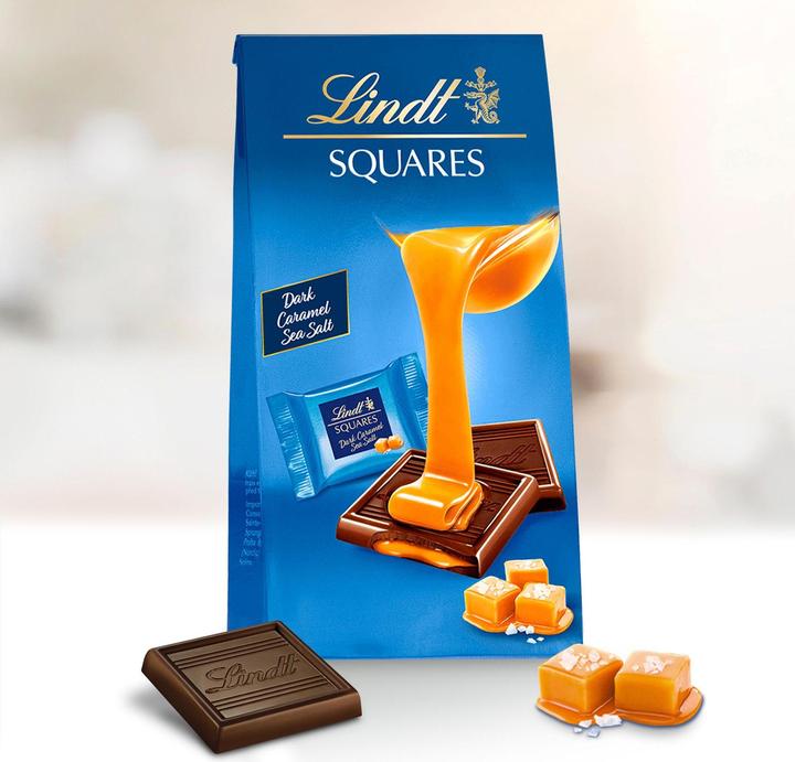 Actual product image Lindt Squares Dark Caramel Sea Salt (144 g)