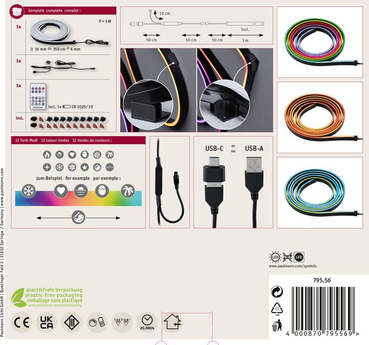 Immagine prodotto Paulmann Tubo flessibile EntertainLED Nero Neon (RGB, 300 cm, Interno)