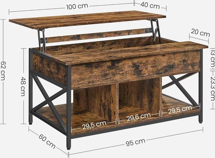 Immagine prodotto Vasagle Tavolino in legno marrone 95,0 x 60,0 x 48,0 / 62,0 cm