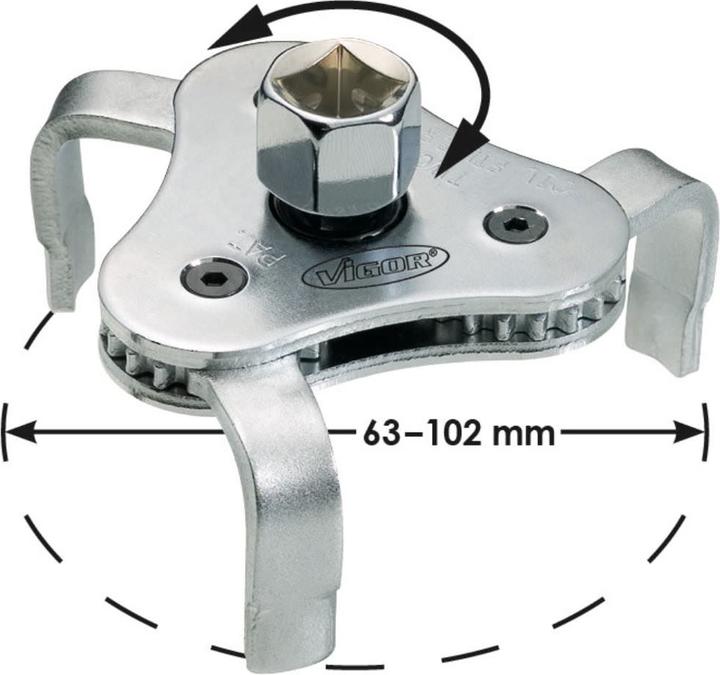 Produktbild Vigor Ölfilterkralle ∙ V1281 ∙ Vierkant12,5 mm (1/2 Zoll), Aussen-Sechskant 21 mm ∙ 63 - 102