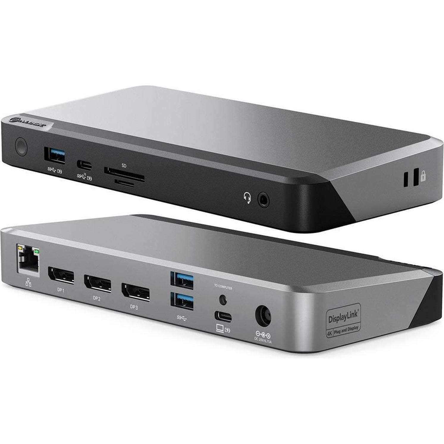 Alogic Docking Station universale tripla USB-C&USB-A (USB-C, 13 porte), Docking station + Hub USB, Nero, Grigio