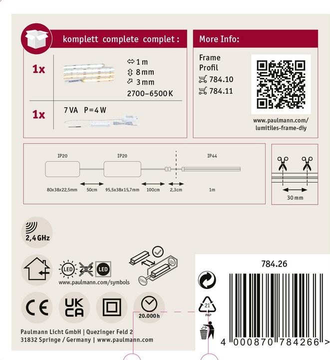 Produktbild Paulmann LumiTiles Slim Stripe COB (RGBW, 100 cm, Indoor)