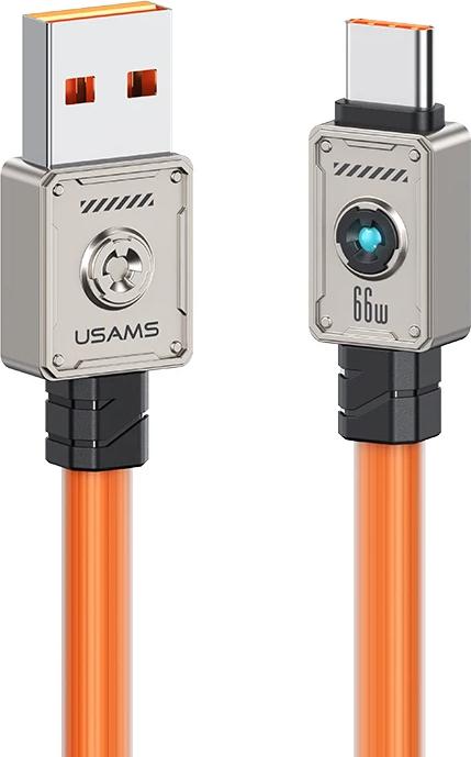 Image du produit Usams US-SJ686 Type-C 66W Zine Alloy Fast Charging & Data Cable With Light 1.2m - Orange (1.20 m, 66 W)