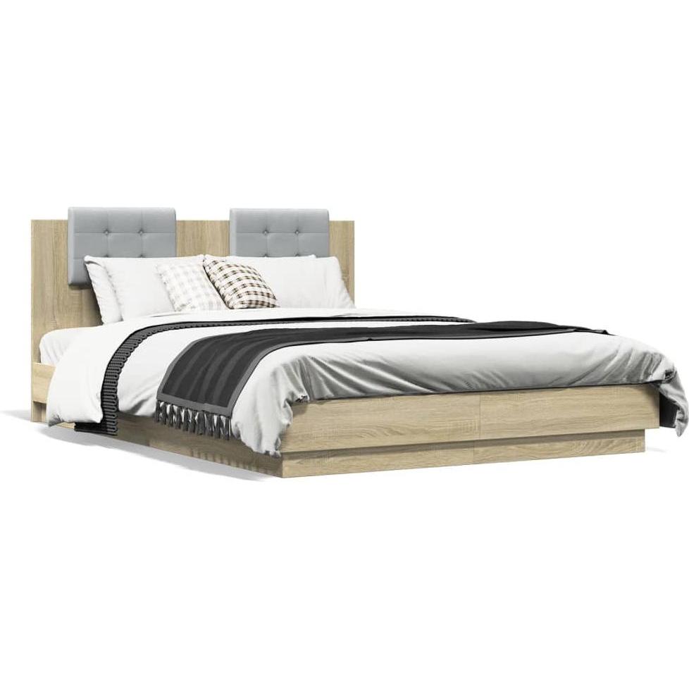 VidaXL, Bett, Bettgestell mit Kopfteil & LED-Leuchten (140 x 200 cm)