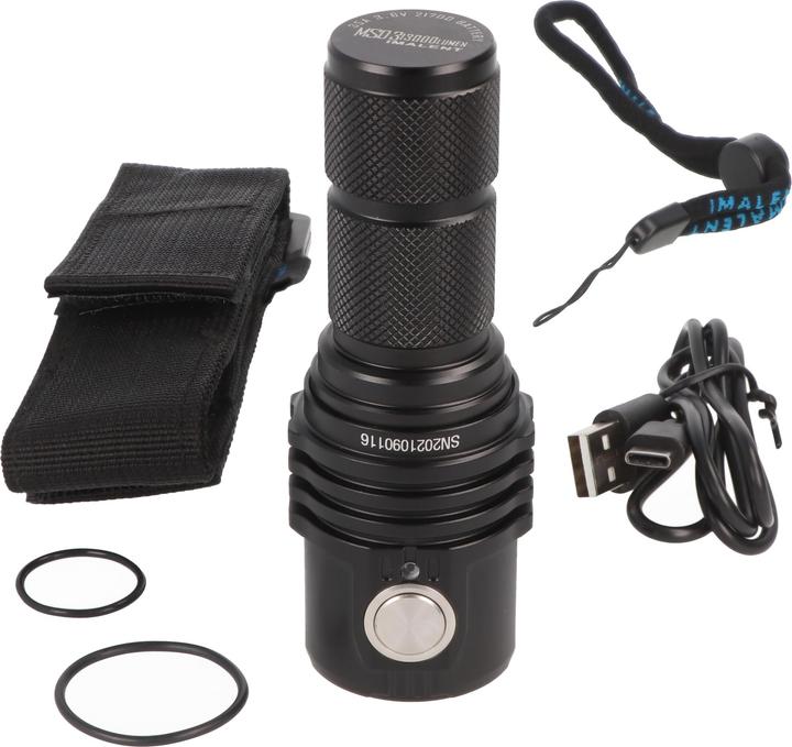 Produktbild Imalent LED-Taschenlampe MS03 mit max. 13000 Lumen, Leuchtweite bis zu 324 Meter, mit Akku, warmweiss (11 cm, 13000 lm)