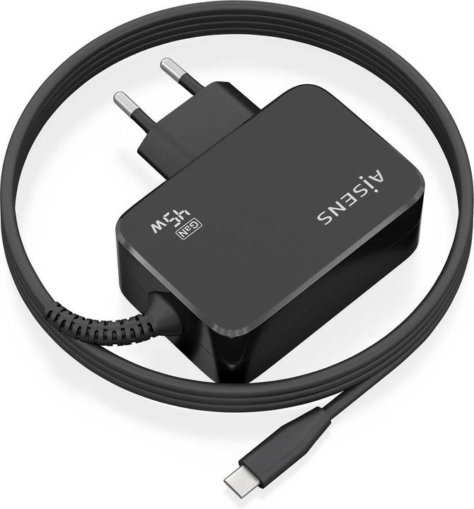 Actual product image Aisens CARGADOR GAN 45W PD3.0 1XUSB-C 1.8M NEGRO (45 W, 1 portion)