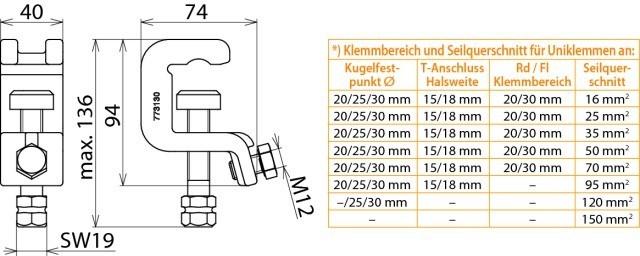 Actual product image Dehn UK 30 SK universal clamp D 25/30mm T 18mm Rd/Fl 30mm w. spindle hexagonal