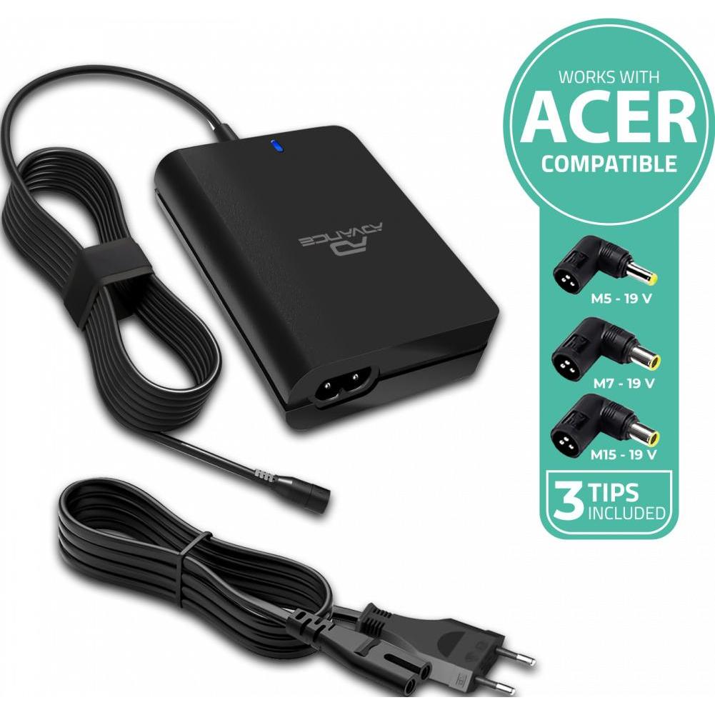 Advance Chargeur Universel Powerup Compatible Acer 90w - 3 Embouts (90 W), Alimentatore per notebook, Nero