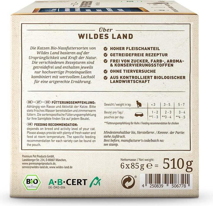 Actual product image Wildes Land Wet food Adult BIO tasting box, 6 x 85 g (Adult, 6 pcs., 620 g)