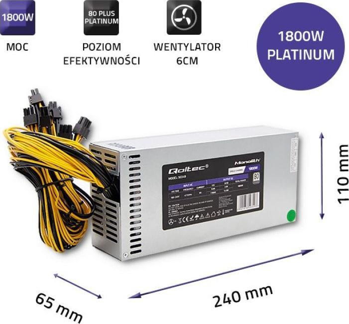 Produktbild Qoltec 50349 PCI-E 1800W power supply 80 Plus Platinum Game miner (1800 W)