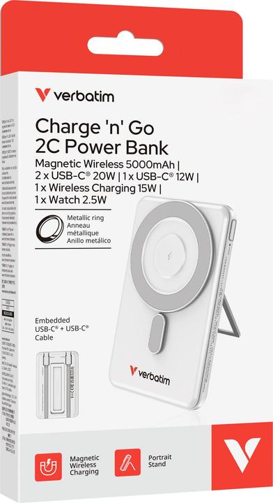 Image du produit Verbatim CnG 2C PB Wless 5000mAh Slvr (5000 mAh, 20 W, 35.80 Wh)