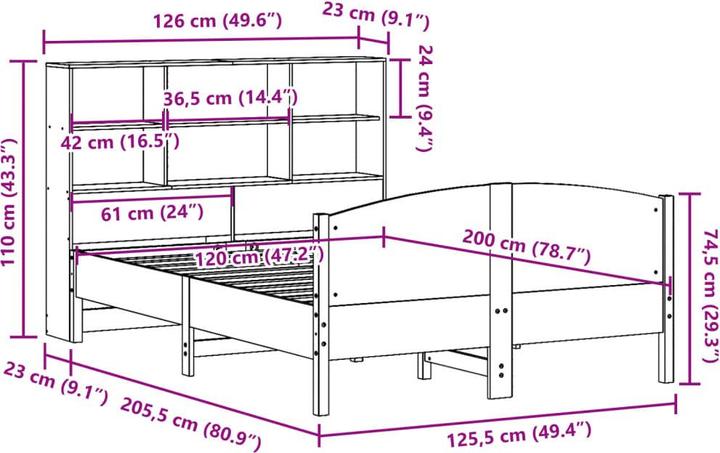 Produktbild vidaXL Bett mit Regal (120 x 200 cm)