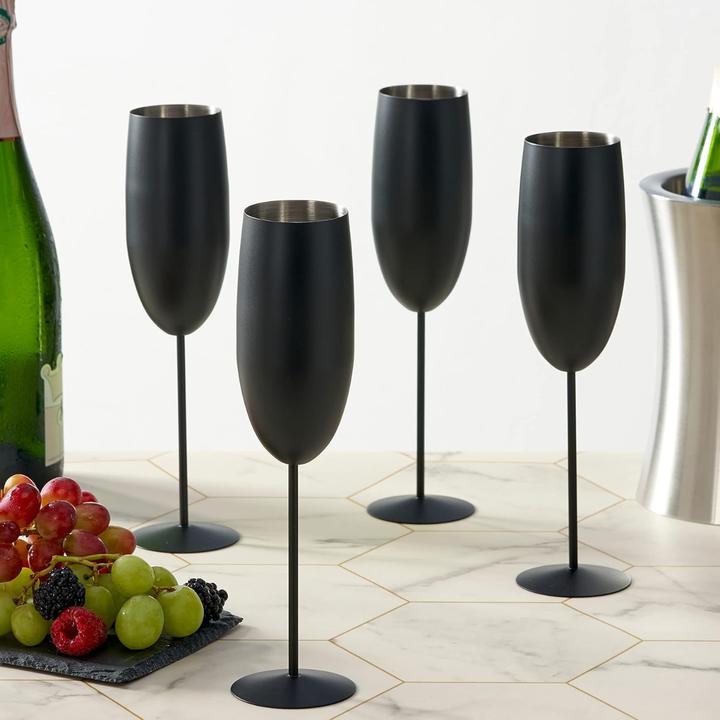 Produktbild Oak & Steel Edelstahl Sektgläser Flute Schwarz Matt 2er-Set (2 Gläser, Sektgläser)