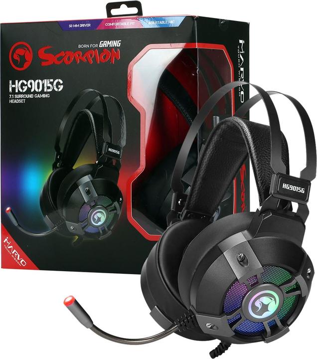 Actual product image Marvo Gaming headset HG9015G with USB connection, 7.1 virtual surround sound, Black (Cable)