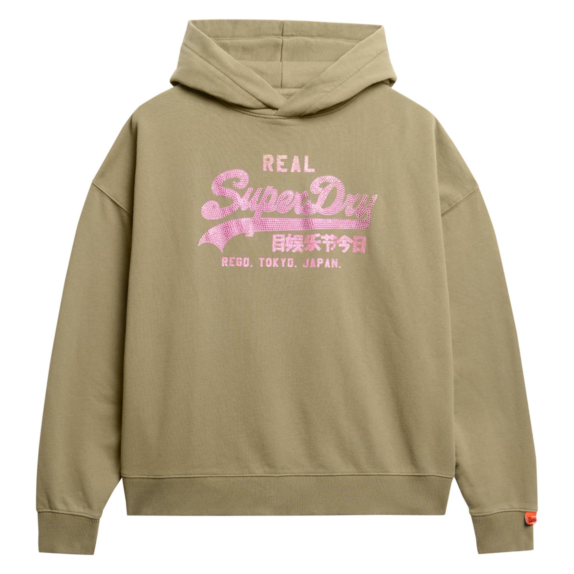 Superdry, Damen, Pullover, Vintage Logo Hoodie Mit Strassbesatz, Grün, (L)