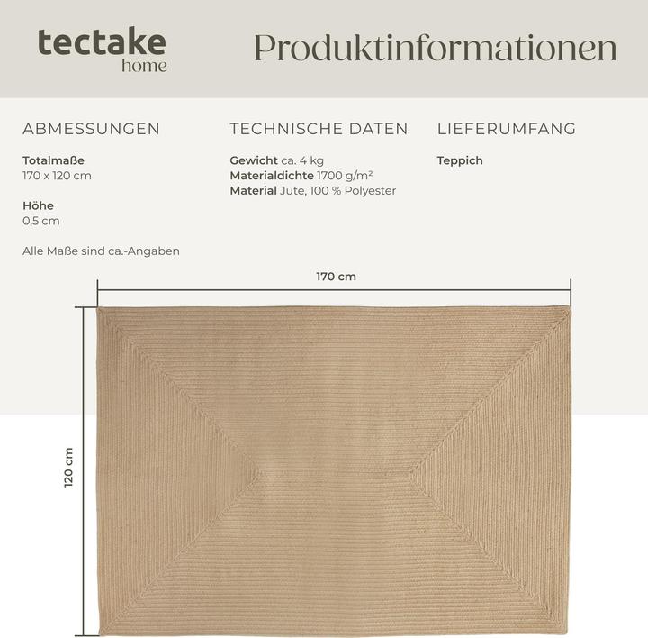 Produktbild tectake Geflochtener Teppich (170 x 120 x 0.5 cm)