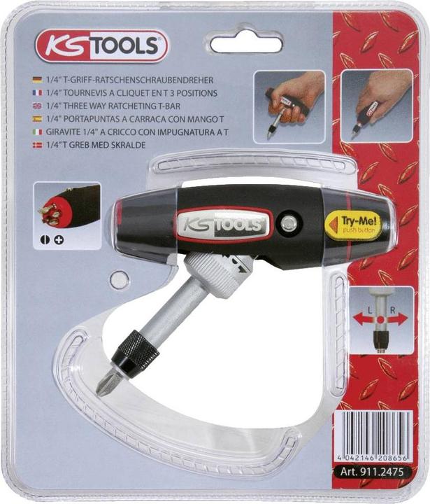Actual product image KS Tools 1/4 T-handle ratchet bit screwdriver. 7 pcs.