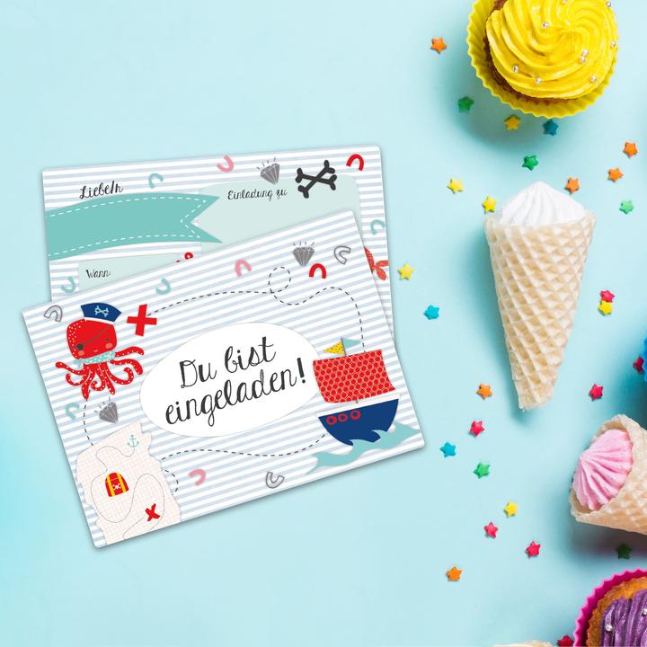 Produktbild Papierdrachen 12 Einladungskarten zum Geburtstag – Pirat (12 Stk.)