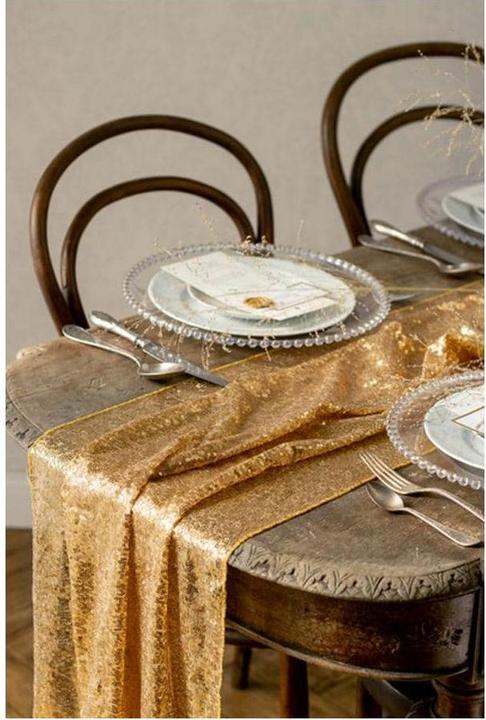 Actual product image Partydeco Tischläufer mit goldenen Pailletten (30 x 500 cm)