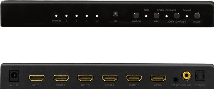 Actual product image LogiLink HDMI switch, 4x1 port, 4K/60 Hz, HDCP, HDR, ARC, Audio Extract, RC