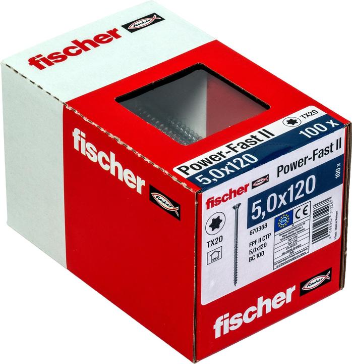 Produktbild Fischer PowerFast II 5,0x120 SK TX TG blvz 100 (100 Schrauben pro Stück, 5 x 120 mm)