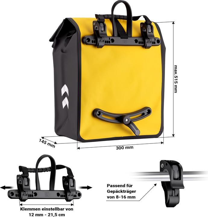 Produktbild Wiltec Gepäckträgertasche gelb 22l Fahrradtasche Gepäckträger Gepäcktasche (22 l, Gepäckträgertasche)
