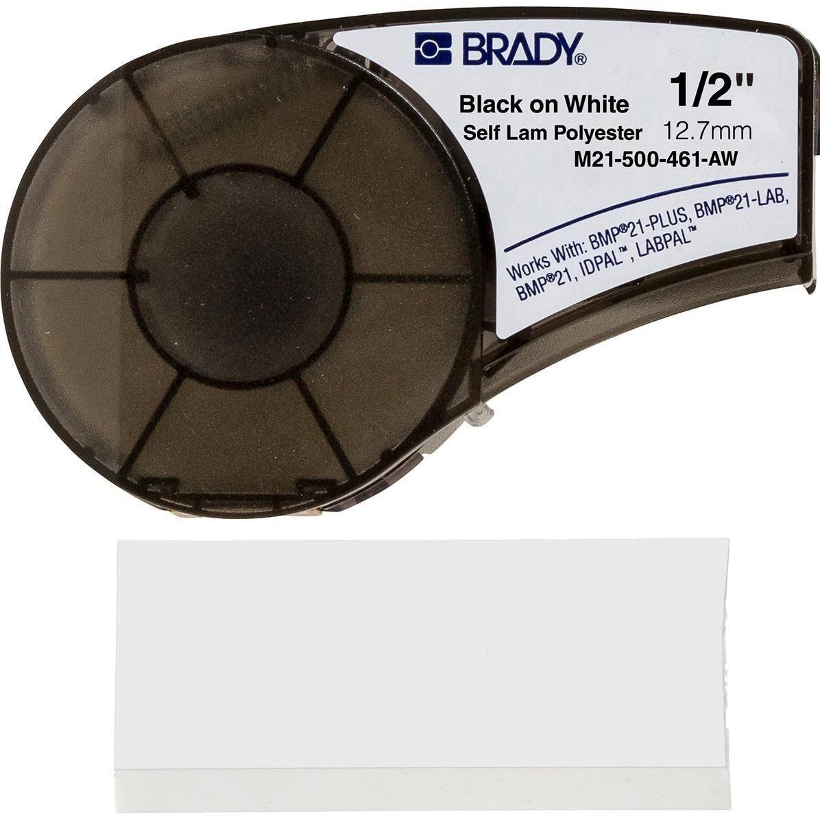 Thumbnail - Brady, Etiketten, M21-500-461, Polyester, Schwarz auf Weiss, 12,7mm x 6,4m, permanent, endlos