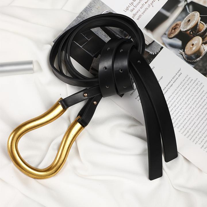 Produktbild Only-Bags.Store Trendy Hufeisen Schnalle Punk Gürtel Schwarz PU Leder Taillenband Verstellbar Mantel Kleid Gürtel