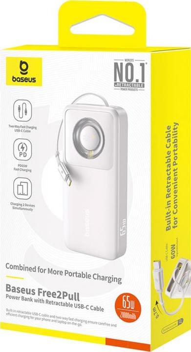 Image du produit Baseus Powerbank OS Free2Pull 20000mAh 65W + cable (szary) (20000 mAh, 65 W, 74 Wh)
