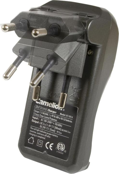 Actual product image Camelion Travel plug-in charger for 2x AA/AAA or 1x 9V, foldable plug (1 pcs., Battery + charger)