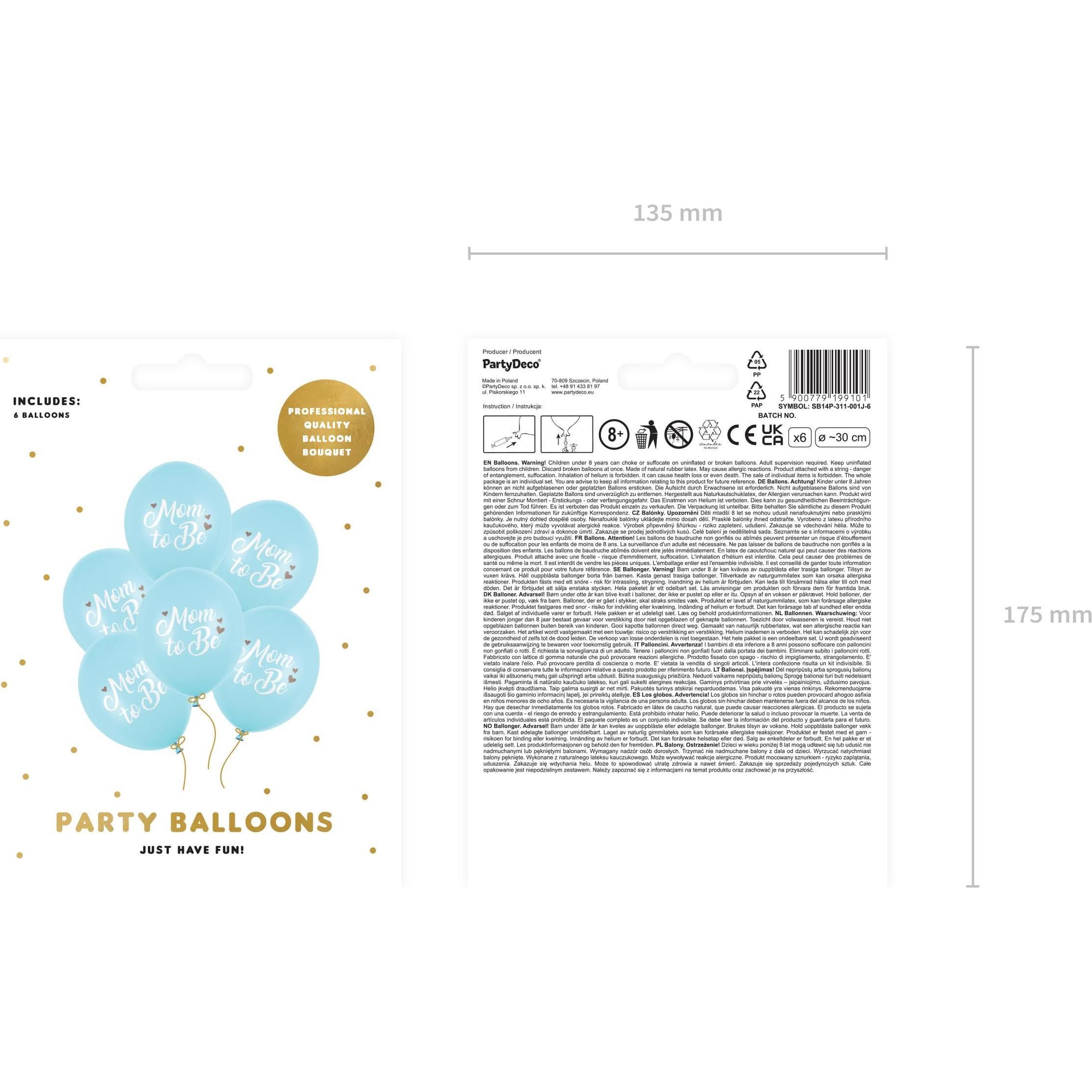 Thumbnail - Partydeco Luftballon Mom to be Blau Ø 30 cm, 6 Stück