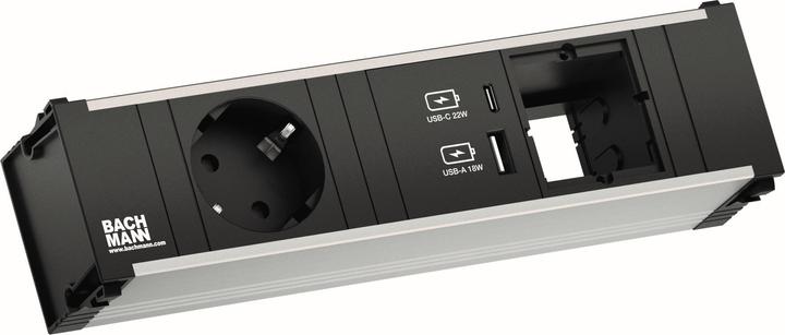 Produktbild Bachmann CONI 3-fach Modulträger, 1x Steckdose, 1x USB-A/C Charger, 1x CM (912.167) (1x, CEE 7/3)