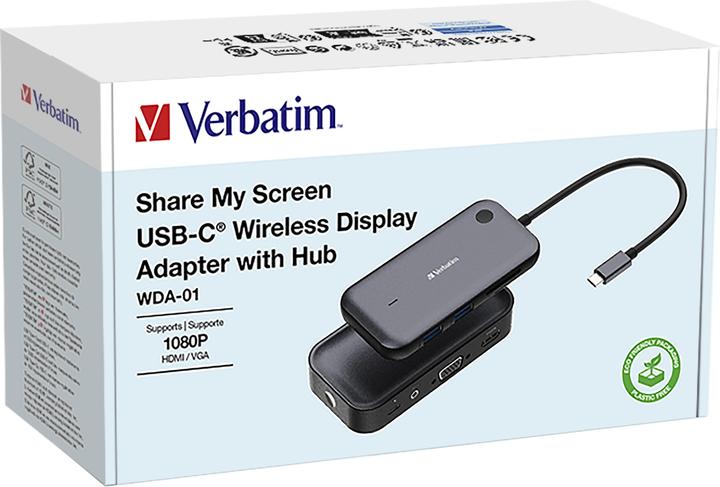 Actual product image Verbatim USB-C wireless display adapter 1080P with hub WDA-01 (USB-C, 3 ports)