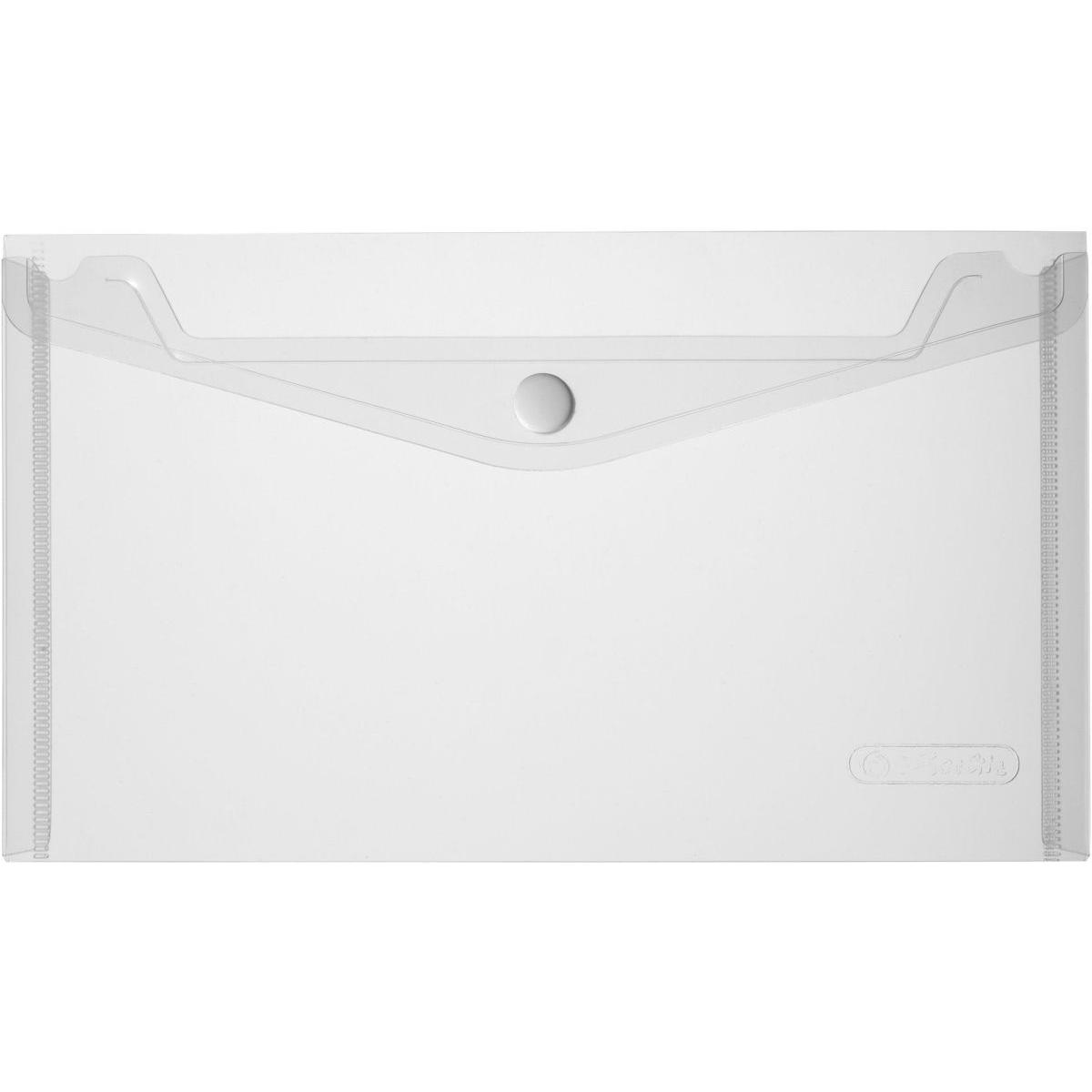 Herlitz, Dokumententasche, Dokumententasche DIN lang, PP, weiss-transparent glasklar, mit weissem Druckknopfverschluss, ...