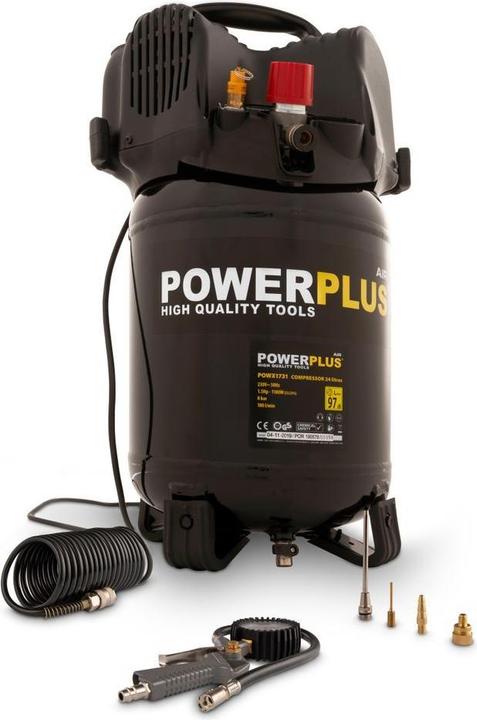 Immagine prodotto Powerplus Compressore 1100W 24L +6pcs senza olio 1,5hp (8 bar, 24 l)