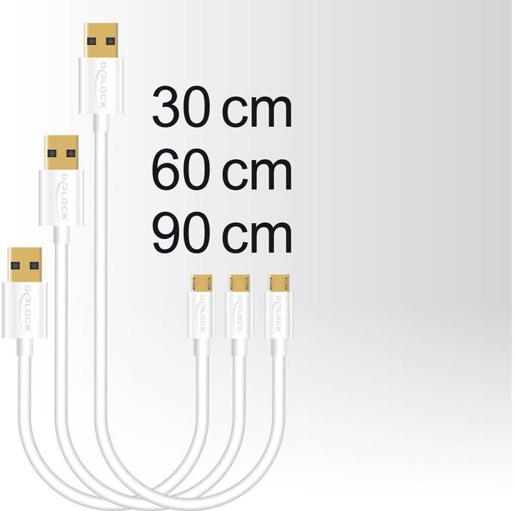 Produktbild Delock USB2.0-Kabel A-MicroB 3-Set, 30,60,90cm (0.90 m, USB 2.0)