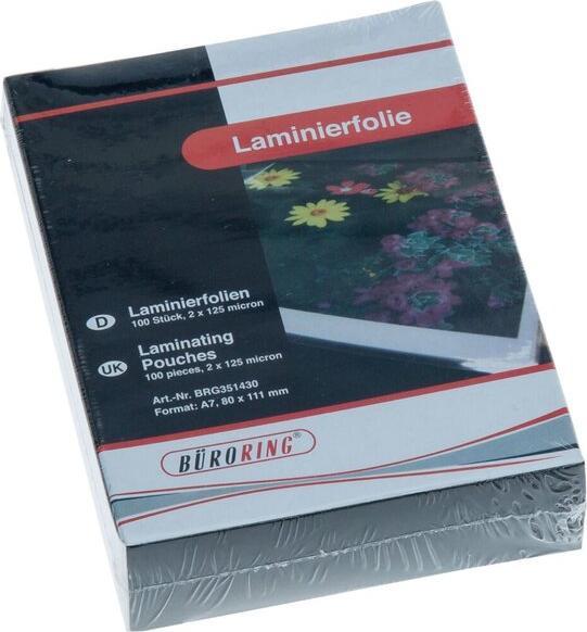 Actual product image Büroring Laminierfolie, DIN A7, 80 x 111 mm, 125 Mikron, 100 Stück (80 x 111 mm, 100 pcs., 125 µm)