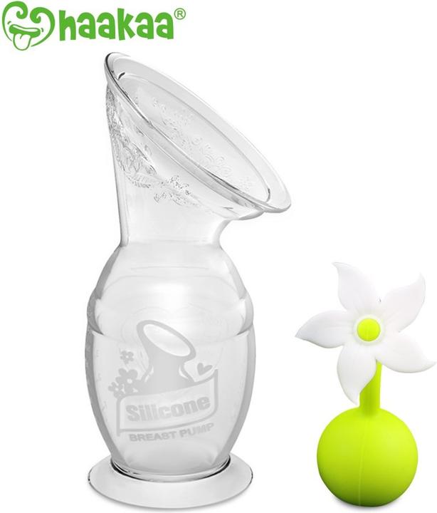 Actual product image Haakaa Breast Pump with Suction Cup 150ml + Flower Cap Set - White