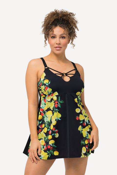 Image du produit Ulla Popken Robe de bain à motif citrons, avec bonnets souples à armatures. Matière recyclée (44)